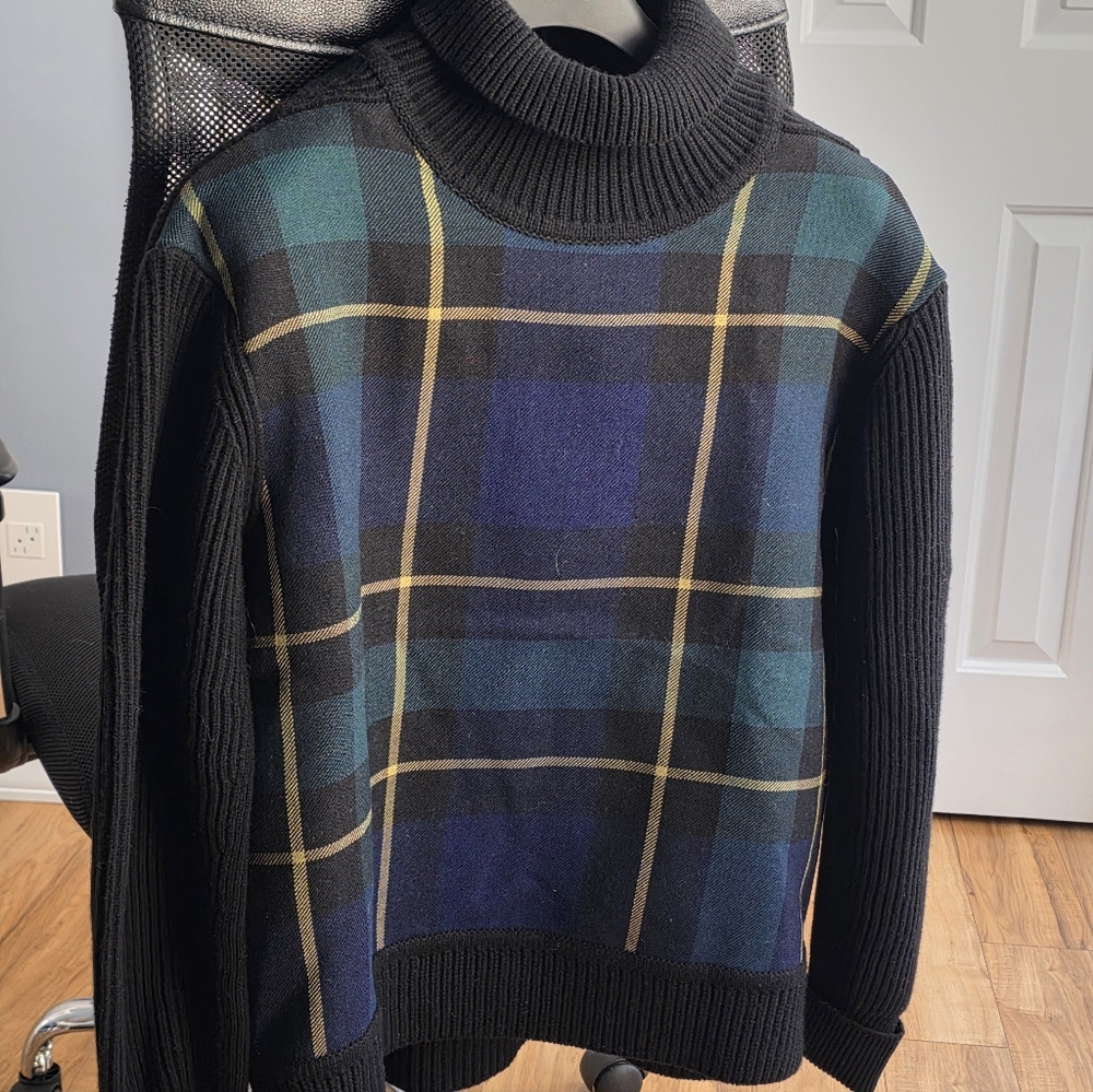 Burberry Black and Blue Plaid Turtleneck Sweater